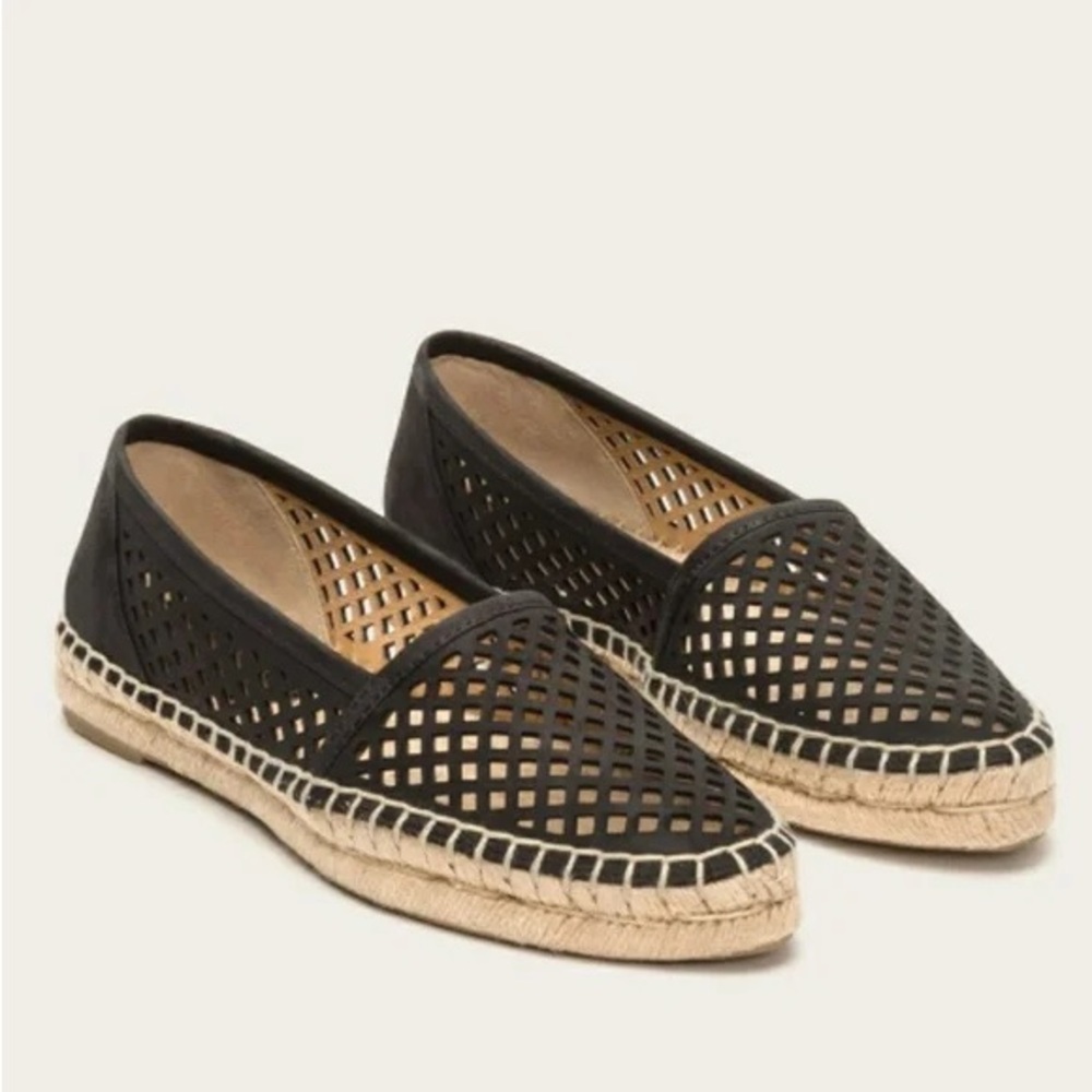 Frye Lee A-Line Perf Black Nubuck Espadrille Slip-On Shoes Women’s Size 8